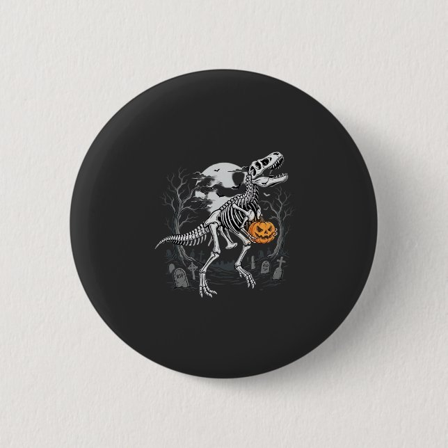 Dinosaur Skeleton Halloween Pumpkin Graveyard Desi Button (Front)
