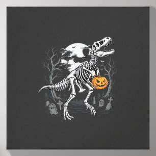 Dinosaur Skeleton Halloween Pumpkin Graveyard Desi Canvas Photo Tile