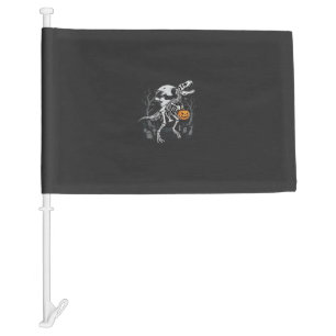 Dinosaur Skeleton Halloween Pumpkin Graveyard Desi Car Flag