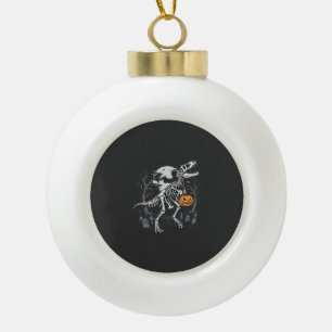Dinosaur Skeleton Halloween Pumpkin Graveyard Desi Ceramic Ball Christmas Ornament