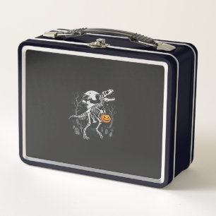 Dinosaur Skeleton Halloween Pumpkin Graveyard Desi Metal Lunch Box