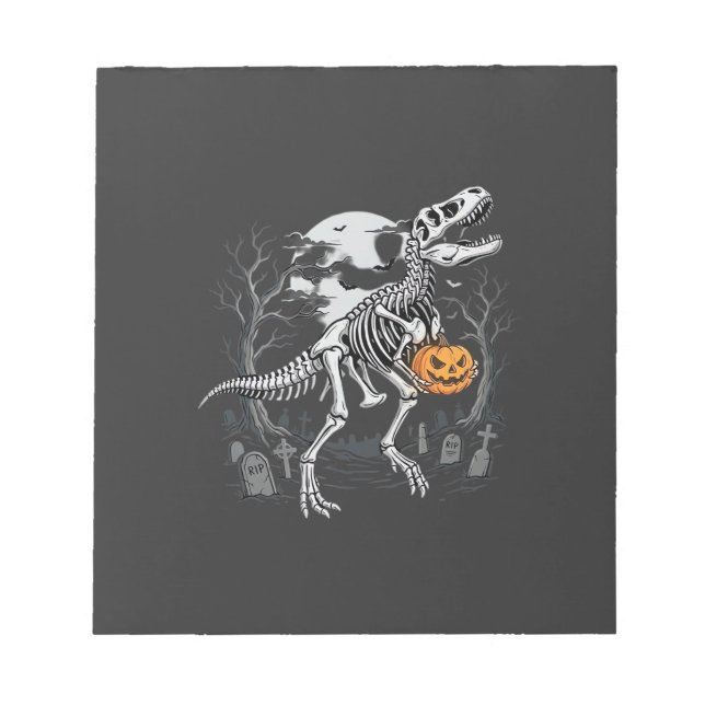 Dinosaur Skeleton Halloween Pumpkin Graveyard Desi Notepad (Front)
