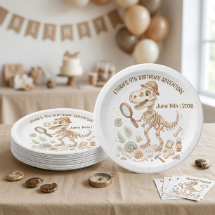 Dinosaur Skeleton Paleontologist Boy 4th Birthday Paper Plates