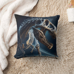 Dinosaur Skeleton Roaming an Ancient Landscape Throw Pillow
