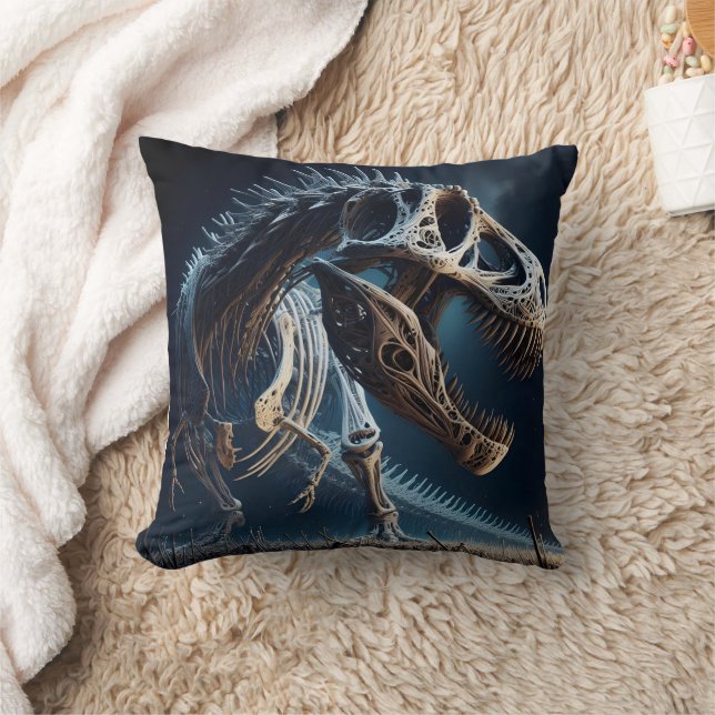 Dinosaur Skeleton Roaming an Ancient Landscape Throw Pillow (Blanket)