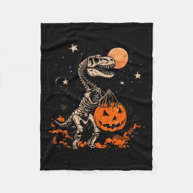 Dinosaur Skeleton Scary Pumpkin Moon Halloween Boy Fleece Blanket (Front)