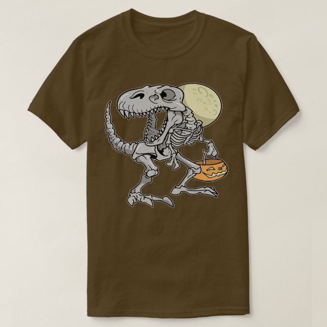 Dinosaur Skeleton T re Scary Pumpkin Moon hallowee T-Shirt (Design Front)
