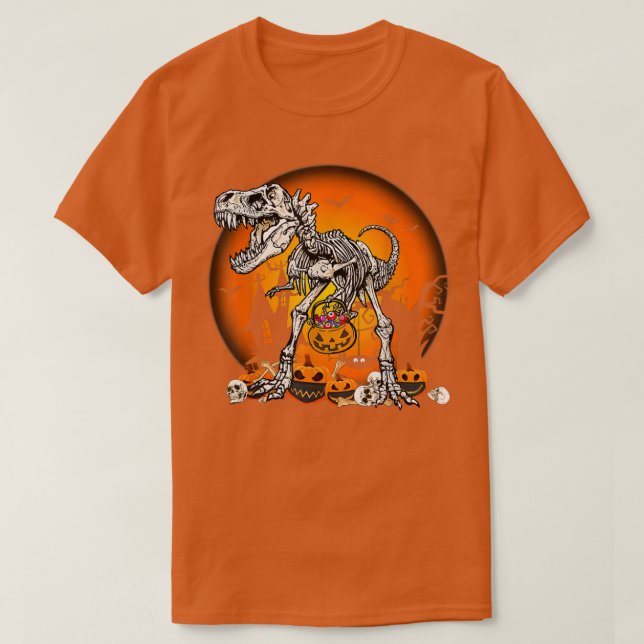 Dinosaur Skeleton T re Scary With Moon Halloween R T-Shirt (Design Front)