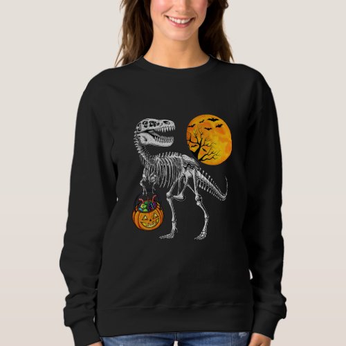Dinosaur Skeleton T rex Scary Pumpkin Moon Kids Sweatshirt