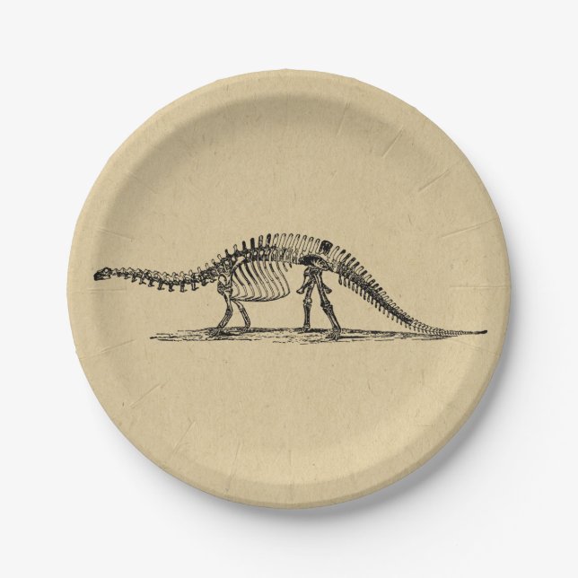 Dinosaur Skeleton Vintage Art Paper Plates (Front)