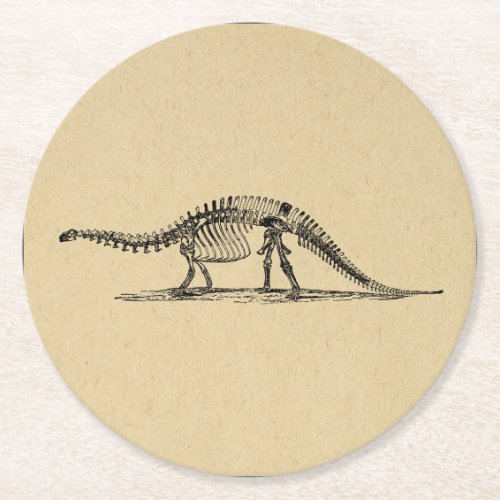 Dinosaur Skeleton Vintage Art Round Paper Coaster