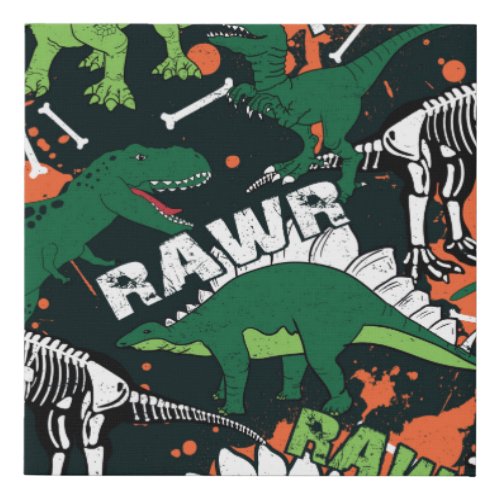 Dinosaur skeleton Vintage grunge pattern Faux Canvas Print