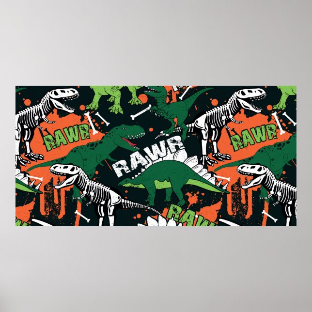 Dinosaur skeleton. Vintage grunge pattern Poster (Front)