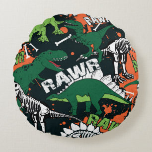 Dinosaur skeleton. Vintage grunge pattern Round Pillow