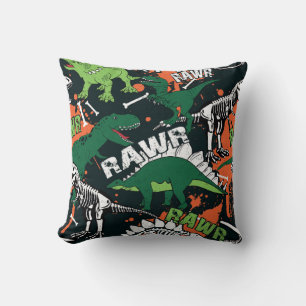 Dinosaur skeleton. Vintage grunge pattern Throw Pillow