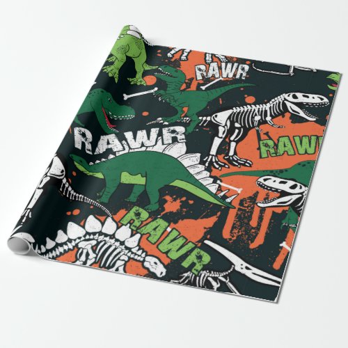 Dinosaur skeleton Vintage grunge pattern Wrapping Paper