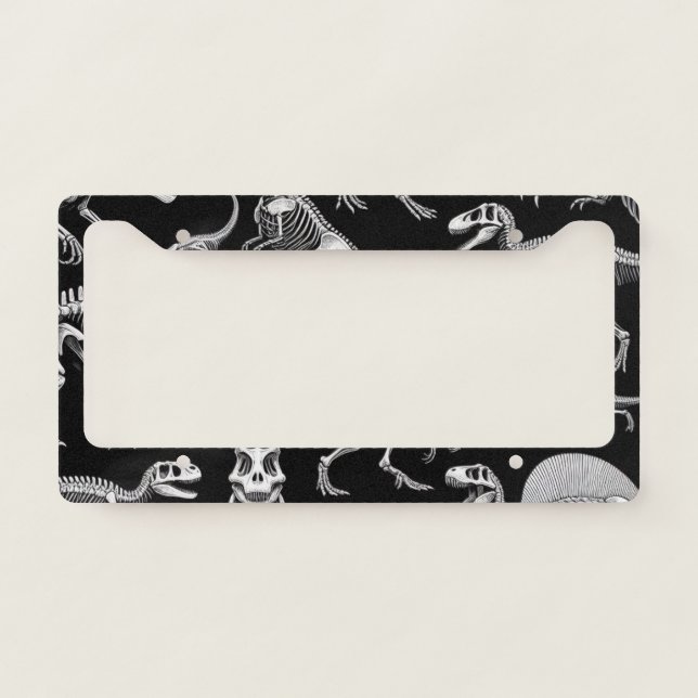 Dinosaur Skeletons White Fossil Bones License Plate Frame (Front)