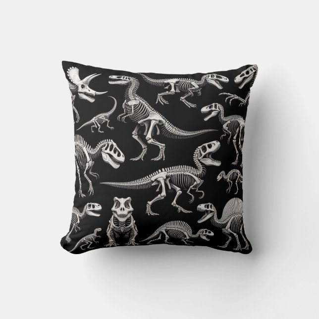 Dinosaur Skeletons White Fossil Bones Throw Pillow (Front)