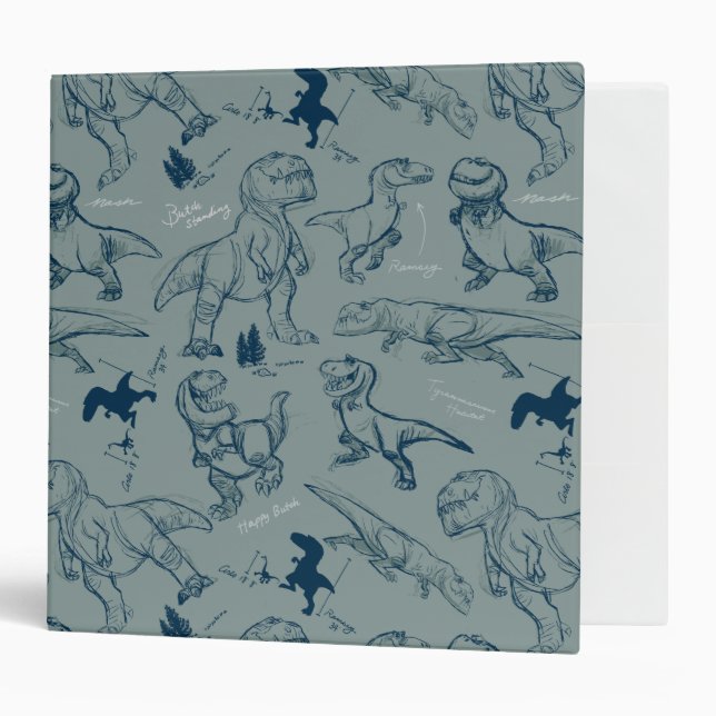 Dinosaur Sketch Pattern 3 Ring Binder (Front/Inside)