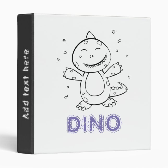 Dinosaur - Sketched Art Animal in Black & White 3 Ring Binder (Front/Spine)