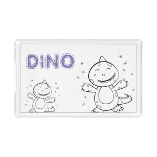 Dinosaur - Sketched Art Animal in Black & White Acrylic Tray
