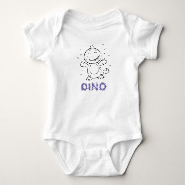 Dinosaur - Sketched Art Animal in Black & White Baby Bodysuit (Front)