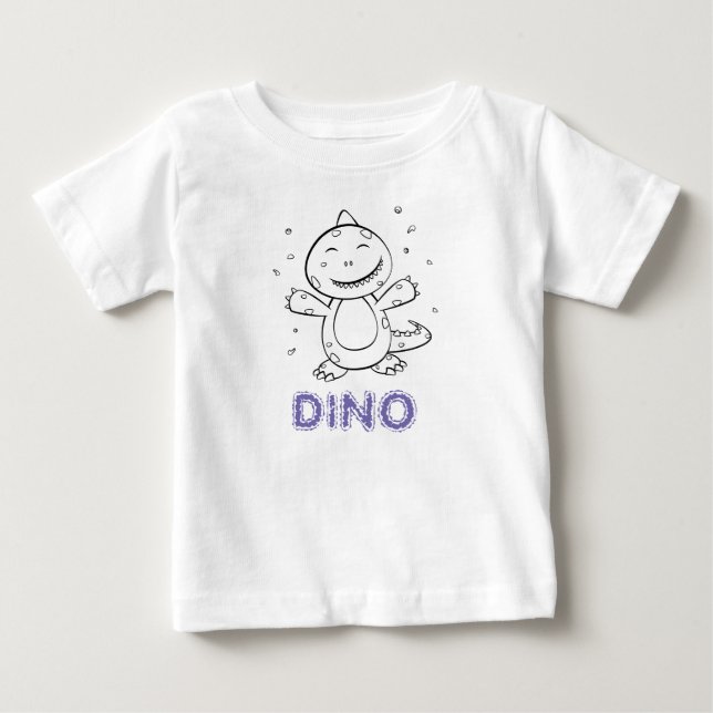 Dinosaur - Sketched Art Animal in Black & White Baby T-Shirt (Front)