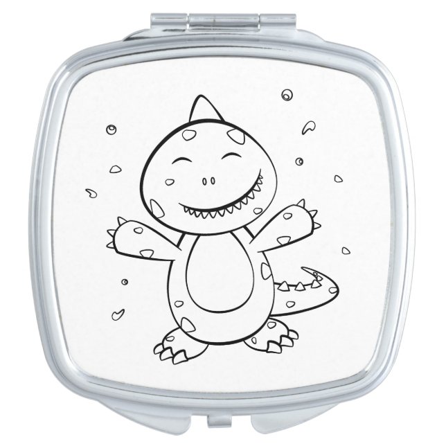 Dinosaur - Sketched Art Animal in Black & White Compact Mirror (Front)