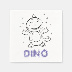 Dinosaur - Sketched Art Animal in Black & White Napkins