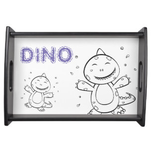 Dinosaur - Sketched Art Animal in Black & White Serving Tray