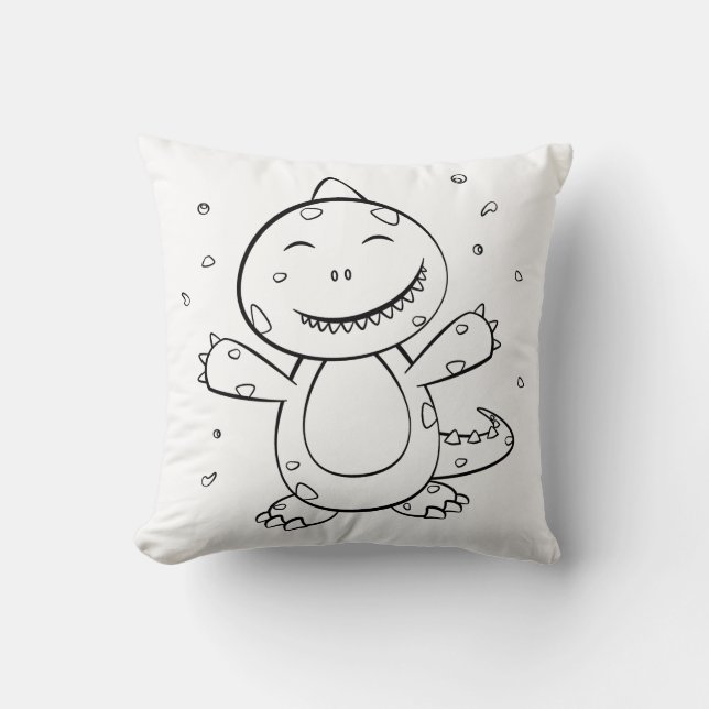 Dinosaur - Sketched Art in Black, White & Purple Throw Pillow (Front)