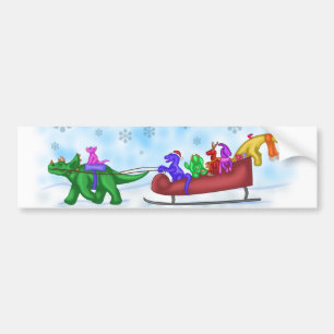 Dinosaur Sleigh Ride Bumper Sticker