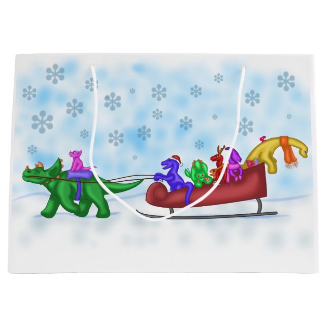 Dinosaur Sleigh Ride Large Gift Bag (Front)