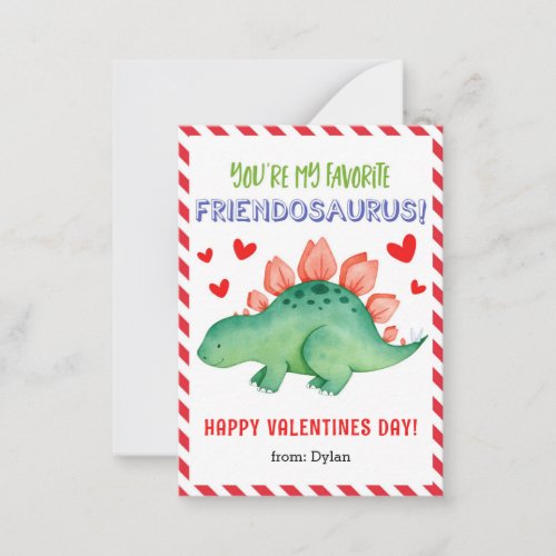 Dinosaur Small Classroom Valentine Card for Kids