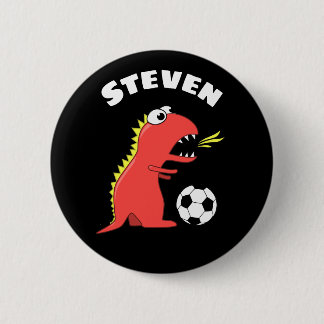 Dinosaur Soccer Player Funny Kids Name Button