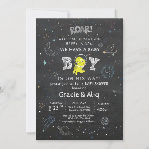 Dinosaur Space Galaxy Chalkboard Baby Astronount I Invitation