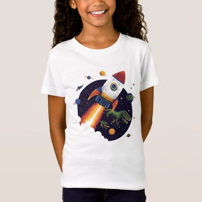 Dinosaur Space Rocket Ship Outer Space Adventure T-Shirt (Front)