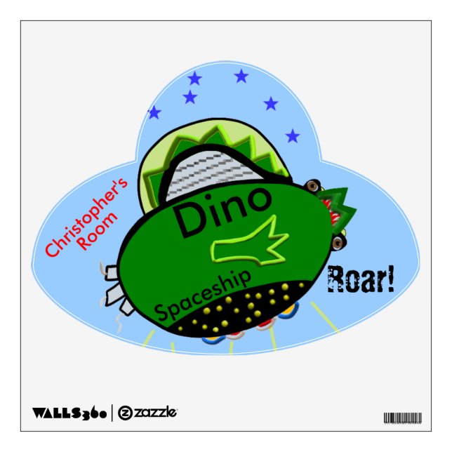 Dinosaur Spaceship Blue Stars Wall Decal (Front)