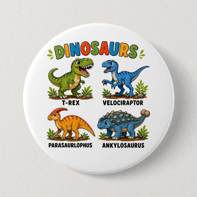 Dinosaur Species Learning for Kids Button (Front)