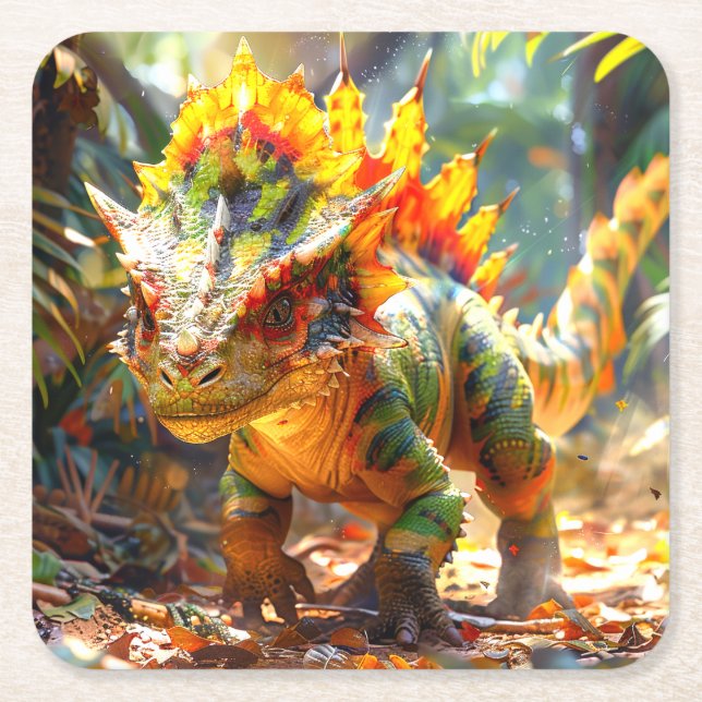 Dinosaur Square Paper Coaster (Front)