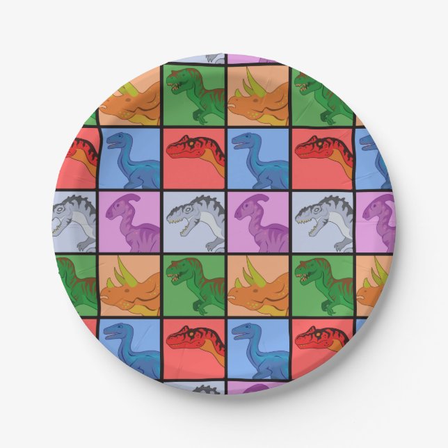 Dinosaur Squares Paper Plates (Front)