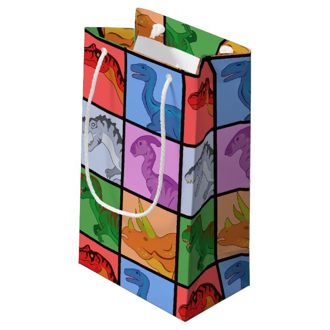 Dinosaur Squares Small Gift Bag (Back Angled)