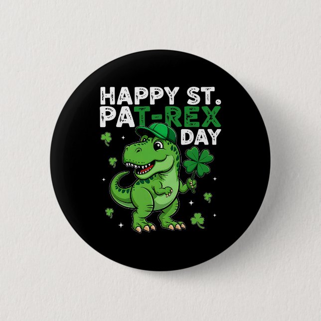 Dinosaur St Patricks Day Lucky Shamrock Irish Boys Button (Front)