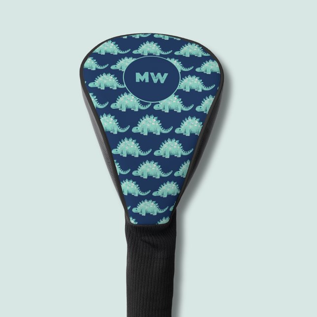 Dinosaur Stegosaurus Initials Golf Head Cover (Cute dinosaur stegosaurus golf head cover. Personalize with our own initials or name.)
