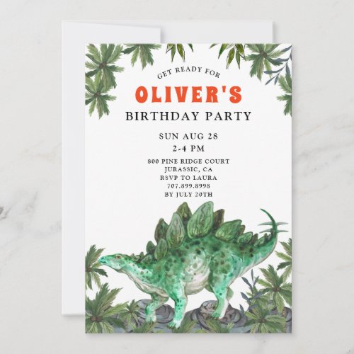 Dinosaur Stegosaurus Kids Birthday Invitation