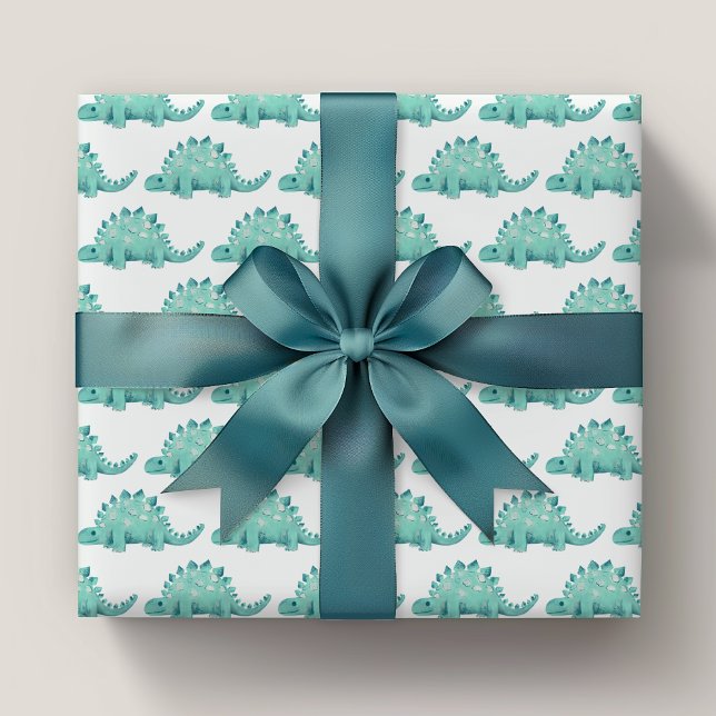 Dinosaur Stegosaurus Kids Birthday Wrapping Paper Sheets (Kids stegosaurus green dinosaur wrapping paper sheets. Matching products available. )