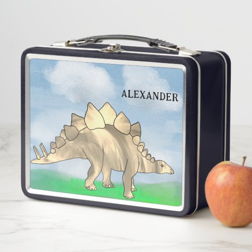Dinosaur Stegosaurus Kids Name Metal Lunch Box