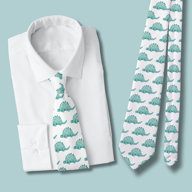 Dinosaur Stegosaurus Pattern Neck Tie (Dinosaur tie white)