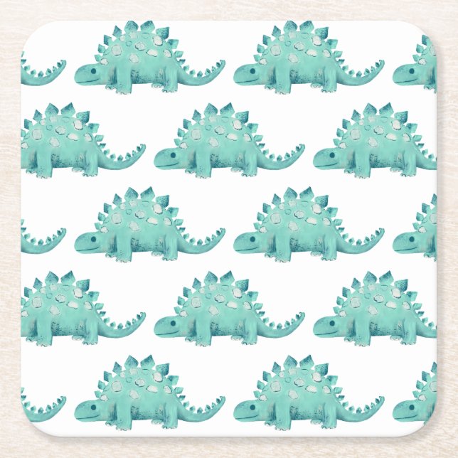 Dinosaur Stegosaurus pattern Square Paper Coaster (Front)