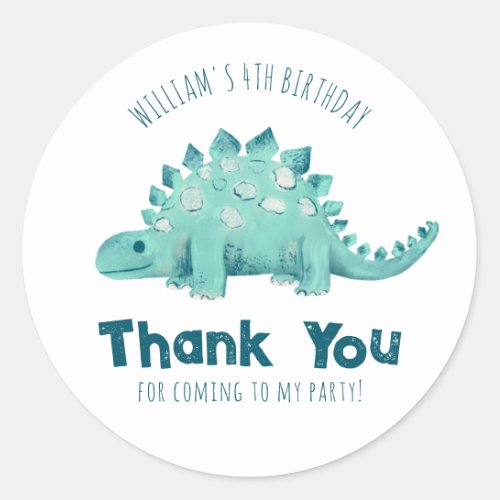 Dinosaur Stegosaurus Thank you Boys Birthday Party Classic Round Sticker